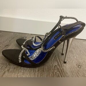 Celeste Black and Silver Heels with Rhinestones